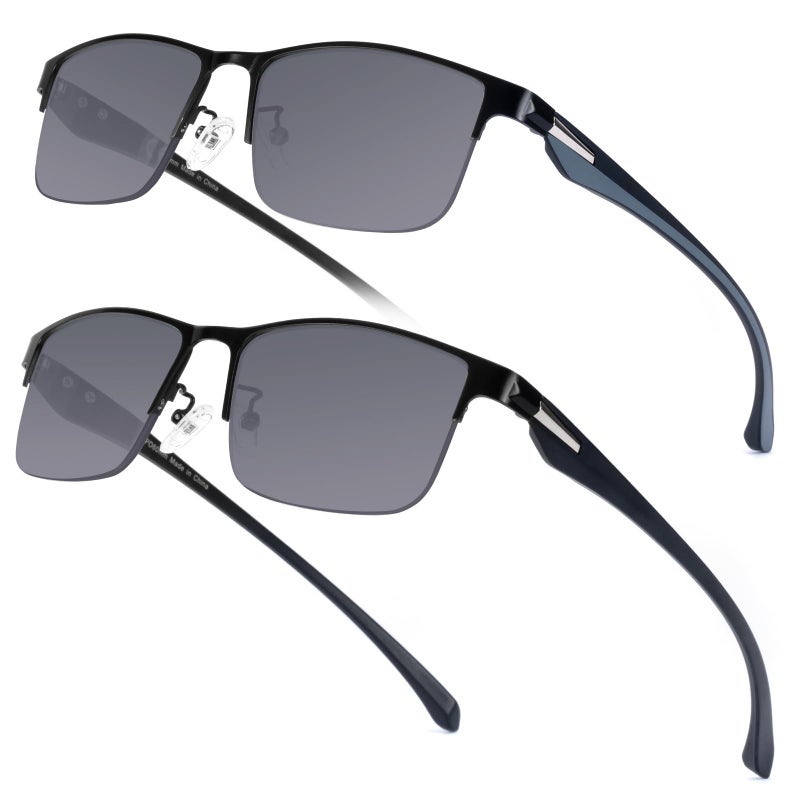 SKYOAK 2 Pack Premium Reader Sunglasses for Men with UV400 Protection Outdoors TR90 Lightweight Tinted Reading Glasses Half Frame Design Dark Lens Sun Readers 25x Not Bifocals